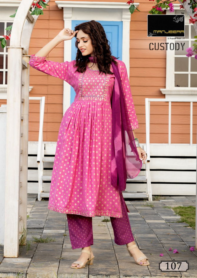 Custody By Manjeera Naira Cut Kurti With Bottom Dupatta Catalog
